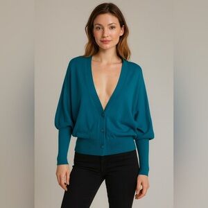 NWOT JNBY Women’s Blue Cardigan Sweater Cotton Size M Minimalist Quiet Luxury